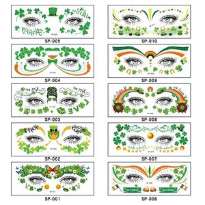 Autocollant de tatouage à paillettes de trèfle à quatre feuilles irlandais peinture de visage en papier imperméable pour le maquillage temporaire de la fête de la Saint-Patrick - Product Image 2