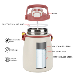 Bouteille d'eau isotherme en acier inoxydable à double paroi avec poignée et couvercle, pour boissons chaudes et froides - Product Image 3
