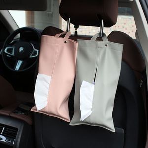 <b>Soft</b> <b>Box</b> Waterproof Pu Leather Pouch Hanging Tissue Napkin Bag for Car Backseat Headrest - Product Image 1