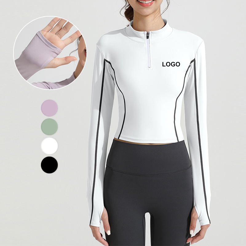 Long Sleeve Yoga Shirt Fitness Sports Workout Compressed Ridding 1/4 Quarter Zipper T-shirt Gym Activewear Top Shirt Fit Women