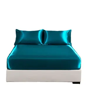 Conjunto de cama de poliéster liso, 4 unidades, cetim seda
