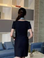 Robe mi-longue d'affaires de bureau de travail pour femmes ensembles de manches courtes robe crayon d'affaires de style mince