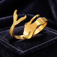 Bague ouverte ajustable Dragon Chinois en acier inoxydable plaqué or, motif écailles de dragon, bijou unisexe pour hommes et femmes