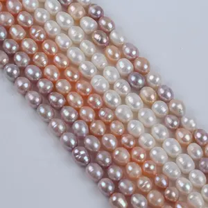 8-9mm White Pink Purple Color Rice Pearl Bead String Strand Genuine Real Natural Freshwater Pearls