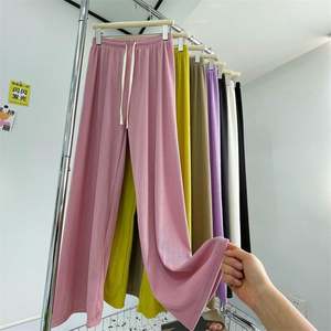 Pantalon large en soie glacée à rayures éclairantes, taille haute, respirant, élégant, décontracté, longueur au sol, nouvelle collection été I-0576 - Product Image 2