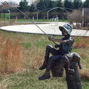 Stunning life size bronze fishing boy statue for Decor and