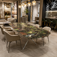Table à manger en marbre vert de luxe sur mesure, design moderne, plateau rectangulaire, pour villa, 6 à 8 places