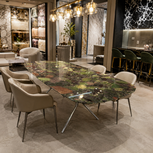 Customized Luxury Four Seasons Green Marble Dining <b>Table</b> Rechtangel <b>Top</b> Modern Custom Design Villa 6~8 Seater - Product Image 4