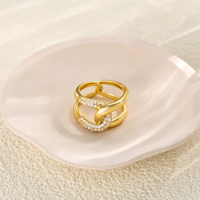 Bague empilable à nœuds pour femme, laiton plaqué or, double rangée de zircons entrelacés, taille 6-12, bijoux