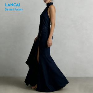 Fabricantes de Ropa, Vestido Largo Halter de Satén con Espalda Descubierta y Cuello Alto para Mujer, Etiqueta Privada Personalizada, Sexy y Elegante - Product Image 2