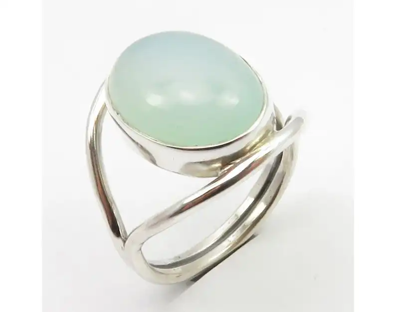 Produsen bentuk Oval Aqua Chalcedony perhiasan klasik tradisional 925 Sterling cincin batu permata perak grosir India