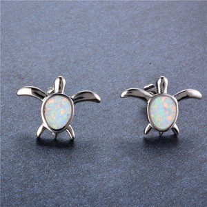 Cute Female White Fire Opal <strong>Earrings</strong> Vintage Silver Color Wedding <strong>Stud</strong> <strong>Earrings</strong> for Women Boho <strong>Small</strong> Turtle Animal <strong>Earrings</strong> - Product Image 4