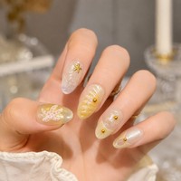 Y18 Grossiste en faux ongles à presser, motif étoile de mer verte, forme amande, réutilisables, kit d'art pour ongles