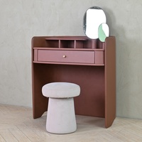 Coiffeuse moderne en bois de luxe avec couverture en cuir et miroir au design élégant Table de maquillage pour chambre à coucher
