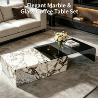YoYo Stone – Table d'appoint, îlot de cuisine, plateau de bar, comptoir, table centrale en marbre naturel poli et verre mélangé pour l'intérieur