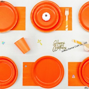 DAMAI <b>Orange</b> Plain Color Disposable Tableware Party Supplies Birthday Event Camping Solid Table Decor <b>Paper</b> Napkin Cup Plate - Product Image 1