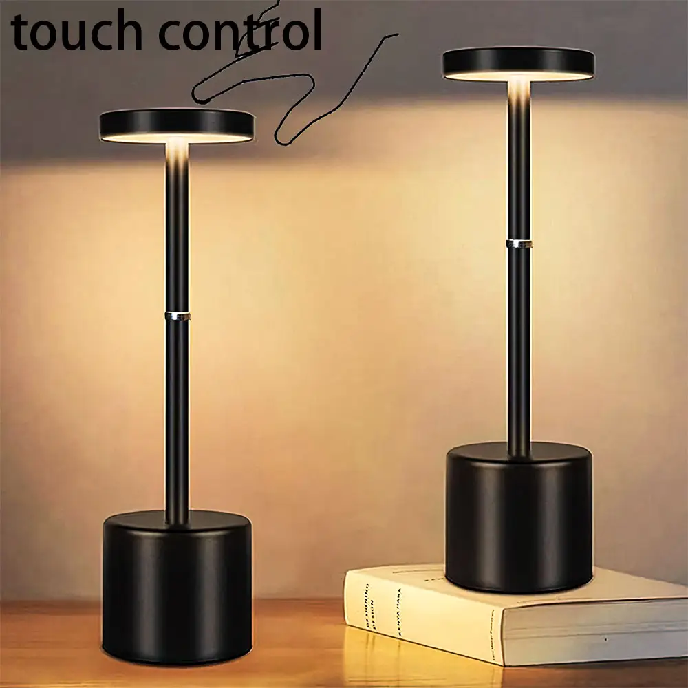 Touch Control LED Night Light Three Color Temperatures USB Charging Black Metal Material