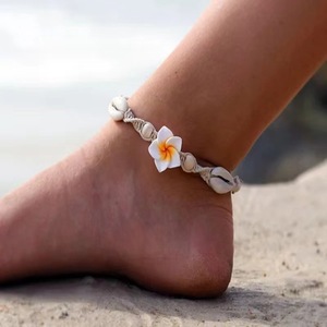 <span class=keywords><strong>Tobillera</strong></span> Bohemiana de Verano con Cuentas para Mujer, Nudo Hecho a Mano, Flor de Arcilla Polimérica, Cuentas de Madera, Tejido de Concha, para Mujeres y Niñas, Regalos - Product Image 1
