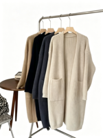 Cardigan en tricot épais de haute qualité pour femme, automne, manches longues, ample, décontracté, long avec poche