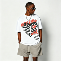 T-shirt Homme Blanc à Motif Cœur Squelette, Coupe Oversize, Imprimé Guerre Civile, Style Vintage Hip Hop Streetwear, Manches Courtes