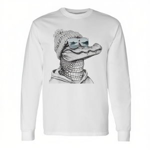T-shirt a maniche lunghe con coccodrillo e occhiali da sole, stile retrò vintage, cool e rilassato - Product Image 2
