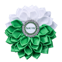 Association nationale des femmes universitaires symbole déclaration Corsage broche haute qualité vert blanc Satin NAUW bijoux fleur broche