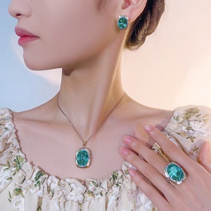 Wholesale Eco-friendly Copper Gold Plated 15*20/10*12mm Paraiba Green Zircon Necklace <b>Earrings</b> <b>Set</b> for Everyday Wear - Product Image 6