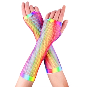 Mangas de Disfraz de Discoteca de los 80 para Fiestas, Guantes Sexys sin Dedos de Malla Colorida con Arcoíris para Chicas y Mujeres - Product Image 1