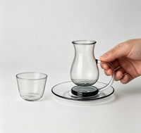 Tasses à thé/café en verre borosilicate transparent résistant à la chaleur avec poignées, design en forme de poire, petite taille, avec soucoupes, pour la maison, le café, la vaisselle de table