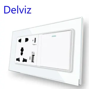 Delviz Wall Lamp Switch, 5V 2A port, Crystal Glass panel, Universal 13A Power Outlet, 18W Type C Smart Quick Charge USB Socket