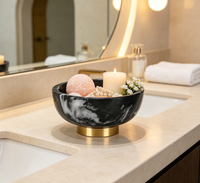 Bol Rond Classique en Marbre Noir pour la Cuisine, la Maison, les Fêtes, les Restaurants, le Service de Fruits, la Décoration, les Collations, le Rangement