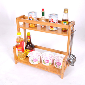Bamboo <b>Kitchen</b> Storage <b>Rack</b> With Spice Holder And Utensil Hook For Home Use - Product Image 1