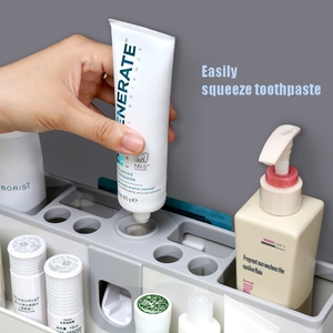 Luxury Home Fashionable Strong Sticker Wall Mounted Automatic <strong>Toothpaste</strong> <strong>Dispenser</strong> &amp; Toothbrush Holder Set With Two Cups - Product Image 6