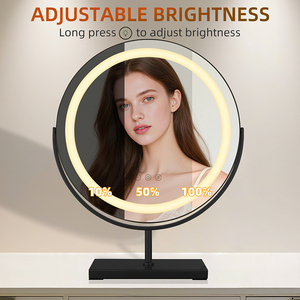 Miroir de maquillage rond sur pied avec éclairage LED, 3 couleurs réglables, écran tactile, finition métal chromé personnalisée, garantie 3 ans - Product Image 5