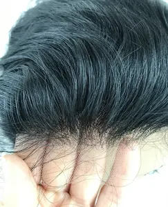 Peluca femenina de cabello humano natural ondulado, pelo largo brasileño virgen de 16 pulgadas, color negro azabache, solución para la pérdida de cabello