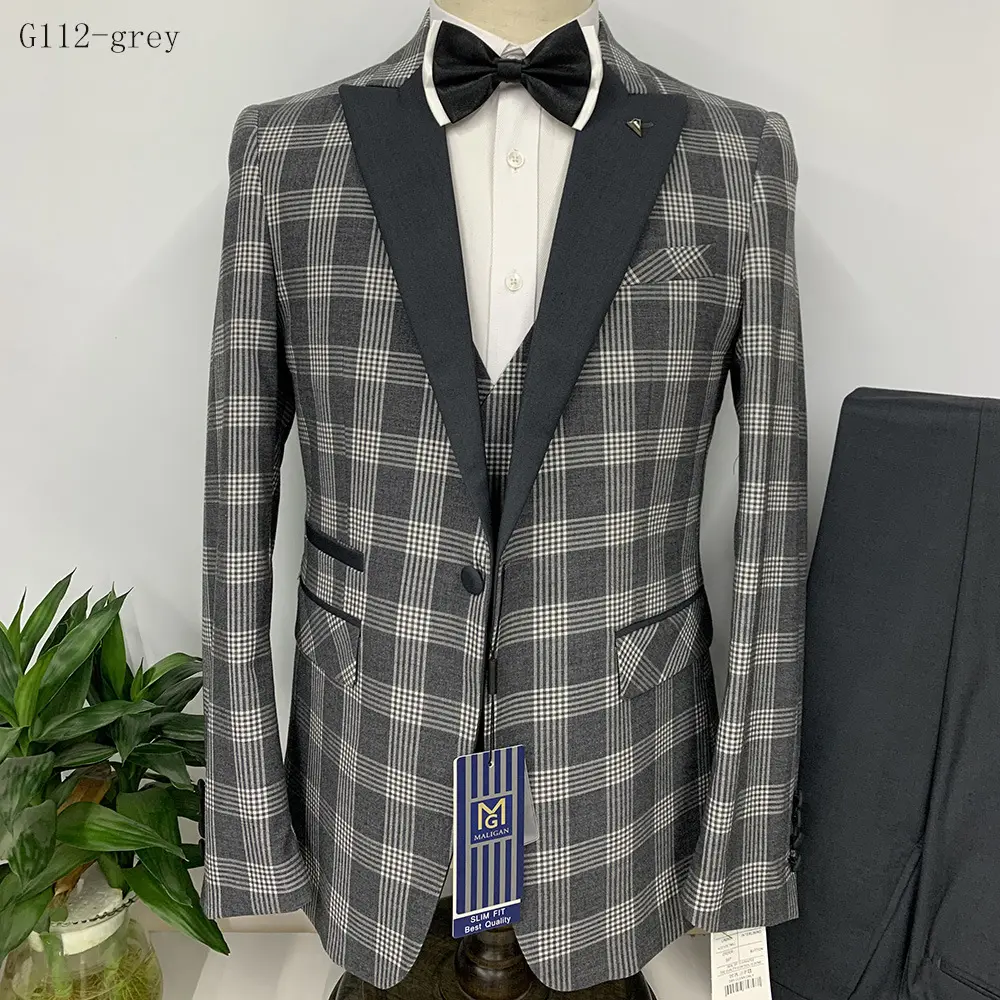 Plaid Dress Banquet Men'S Plus Size Suit Lapel Collar Eu Size Three Pieces Coat Pant Vest Suit For Men