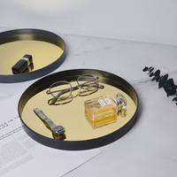 Ins — plateau miroir rond en fer métallique noir, décoration intérieure moderne de style nordique, avec miroir coloré, en promotion