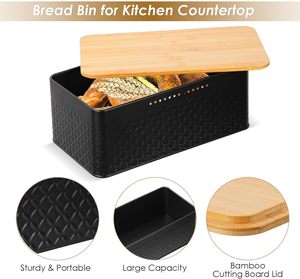 Casa cucina in metallo contenitore per il pane con coperchio in bambù utilizzabile come tagliere Breadbox supporto <span class=keywords><strong>latta</strong></span> per cucina - Product Image 3