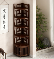 Étagère d'angle en bambou naturel de style chinois avec porte de placard, étagère de rangement multi-niveaux pour le coin mural du salon
