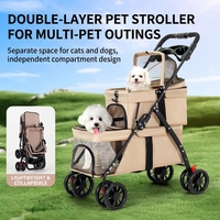Poussette pliable double couche imperméable pour chiens et chats - Utilisation extérieure portable