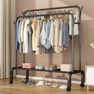 Porte-vêtements classique sur pied robuste et mobile en acier inoxydable à trois niveaux, résistant à la rouille, pour salle de bain, cuisine, salon - Product Image 1