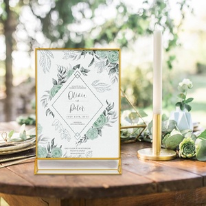 Support de menu en acrylique doré, cadre photo double face, support de prospectus, présentoir de menu de table pour numéros de table de mariage - Product Image 6