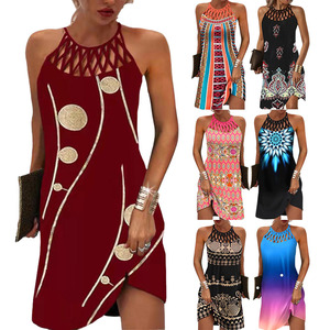 Abito Estivo Primaverile Casual Traspirante Leggero Elegante e in Stile Retrò con Scollo a O Senza Maniche Traforato Stampato a Linea A per Donne - Product Image 6