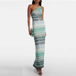 Abito Asimmetrico a Spina di Pesce da Donna |   Abito Monospalla Bicolore per Feste Serali ed Eventi Sociali - Product Image 5