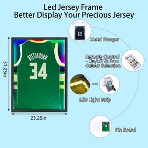 LED Jersey Display <strong>Frame</strong> Black Lockable with Remote Control UV Acrylic for Basketball Football Sports Memorabilia - Product Image 3