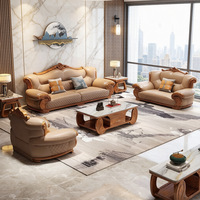 Ensemble de canapés modulaires en cuir véritable de luxe vintage avec rembourrage en éponge pour la décoration de villa