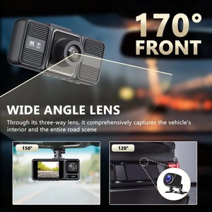 Caméra de tableau de bord 360° pour voiture, <span class=keywords><strong>enregistrement</strong></span> 4K/720P, configuration 3 objectifs, écran tactile TFT, capteur G, vision nocturne, WiFi, garantie 1 an - Product Image 5
