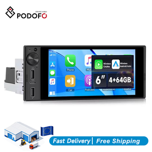 Autoradio Android Podofo 1Din avec écran Incell de 6 pouces, 4+64 Go, Carplay/Android Auto, GPS/WIFI/FM/USB/BT/EQ/USB Type-C, support technique - Product Image 1