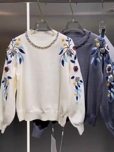 Maglione di Lusso con Ricami di Fiori e Diamanti Scintillanti per <span class=keywords><strong>Donna</strong></span>, Maglieria Autunno Inverno, Top Lavorato a Maglia, Pullover, Abbigliamento Femminile - Product Image 1