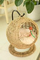 Panier pour chat rectangulaire en jonc de mer fait main, écologique, avec coussin, pour petit chien et chat